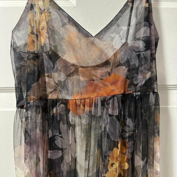 Madame Shoushou Womens Sheer Floral Dress Tiered Strappy Maxi Multicolor Small - Picture 3 of 3